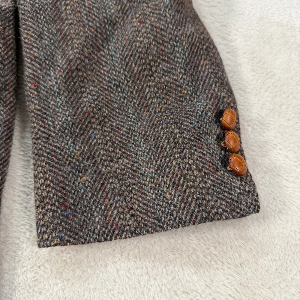 Vintage Bespoke Tweed Mens 40R Brown Herringbone Blazer Sport Coat Jacket EUC